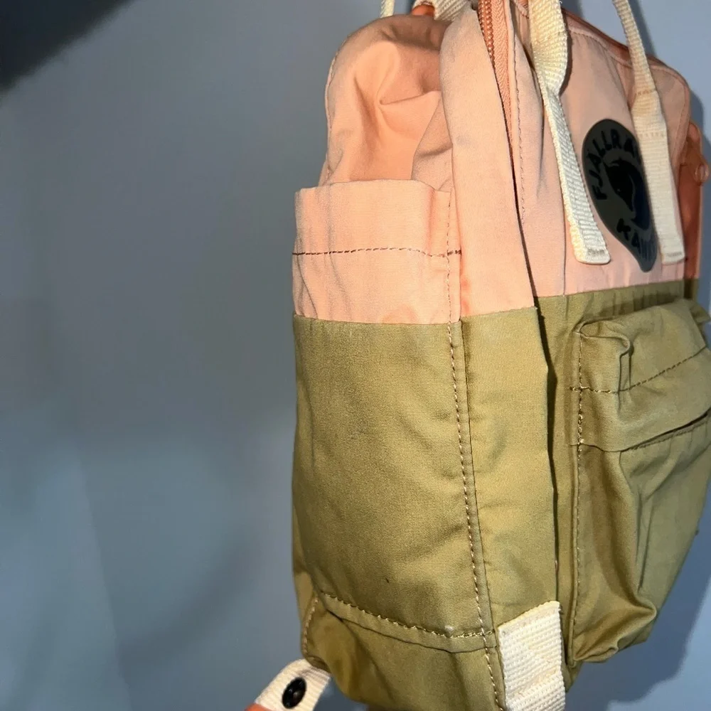 Fjallraven Kanken Art Landsort Backpack in Peach and Olive mini